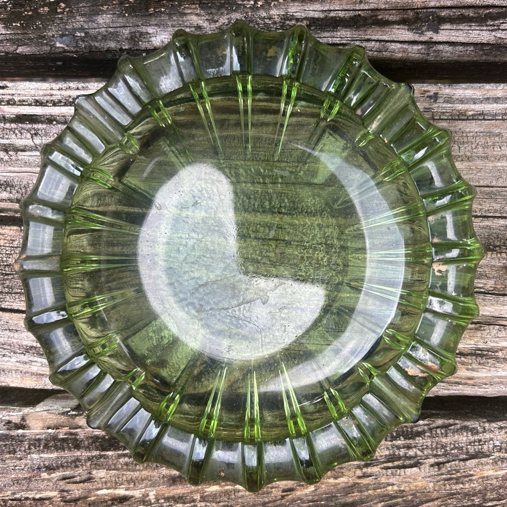 Vintage Blenko Green Art Glass Ashtray Mid Century Modern Home Decor 7.5" B7